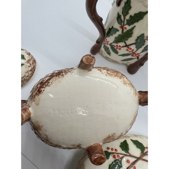 Christmas teapot Holly Lidded Teapot Creamer Sugar Bowl Set holiday Holland red - Picture 10 of 16